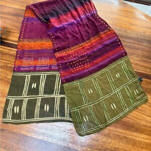 Halston Heritage Women's Multi-Color Patterned Scarf- Olive,Red & Purple